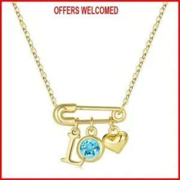 Jewelry - 14K Gold Plated Dainty Paperclip Heart Initial Birthstone Necklace